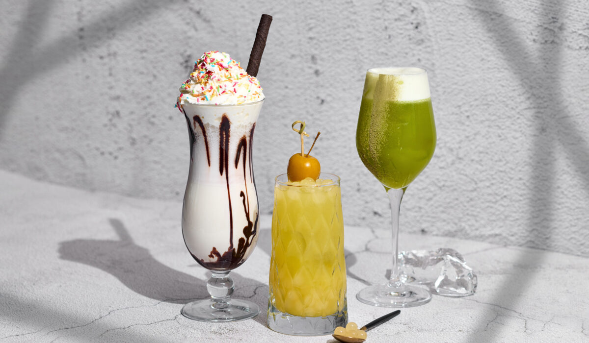 Skyline Bar signature cocktails: Bubble Shake , Pineapple Caviar and Zen